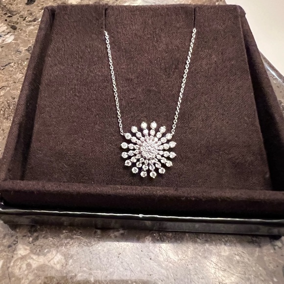 New Roberto Coin Tiny Treasures 18K White Gold Diamond Sunburst Necklace - Picture 4 of 5